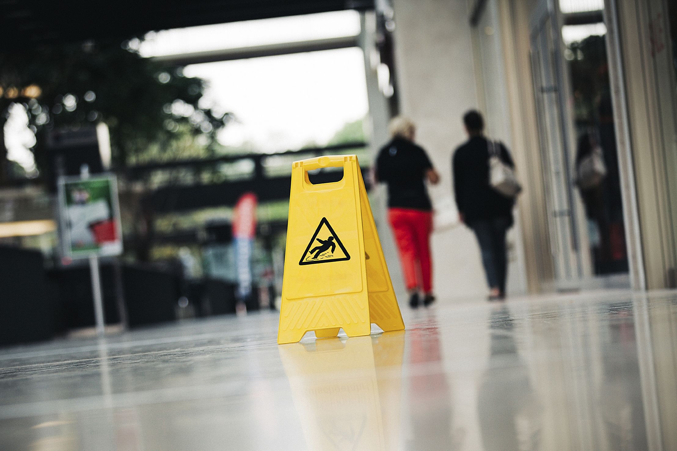 Caution sign on walkway